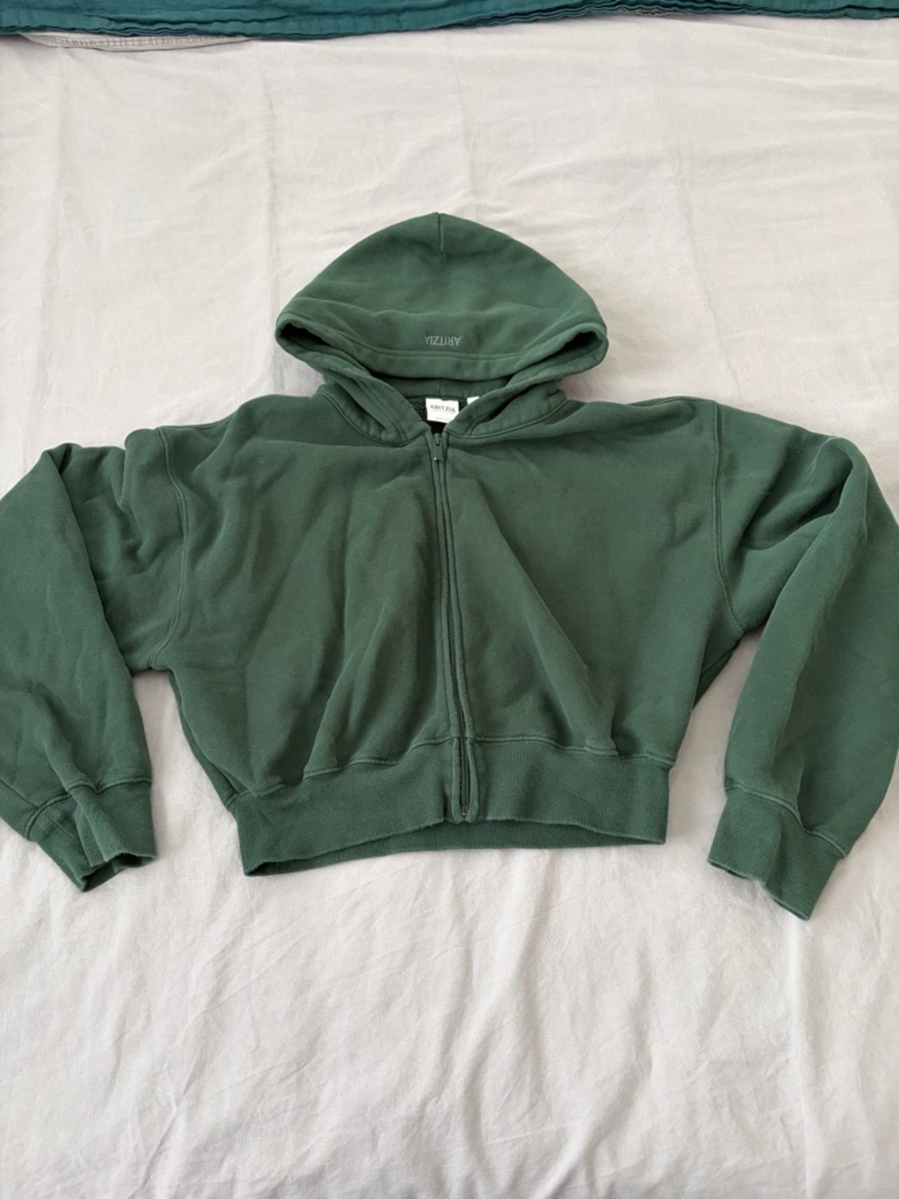 Aritzia Sweatfleece cropped zip hoodie, green, size Large